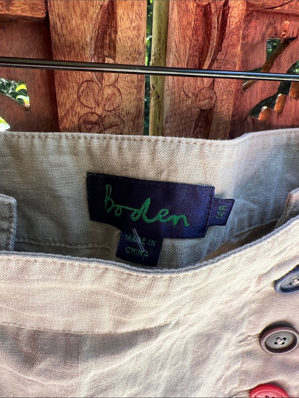 Boden Linen Light Gray Midi Skirt with Colorful Button Detail - Picture 2 of 6